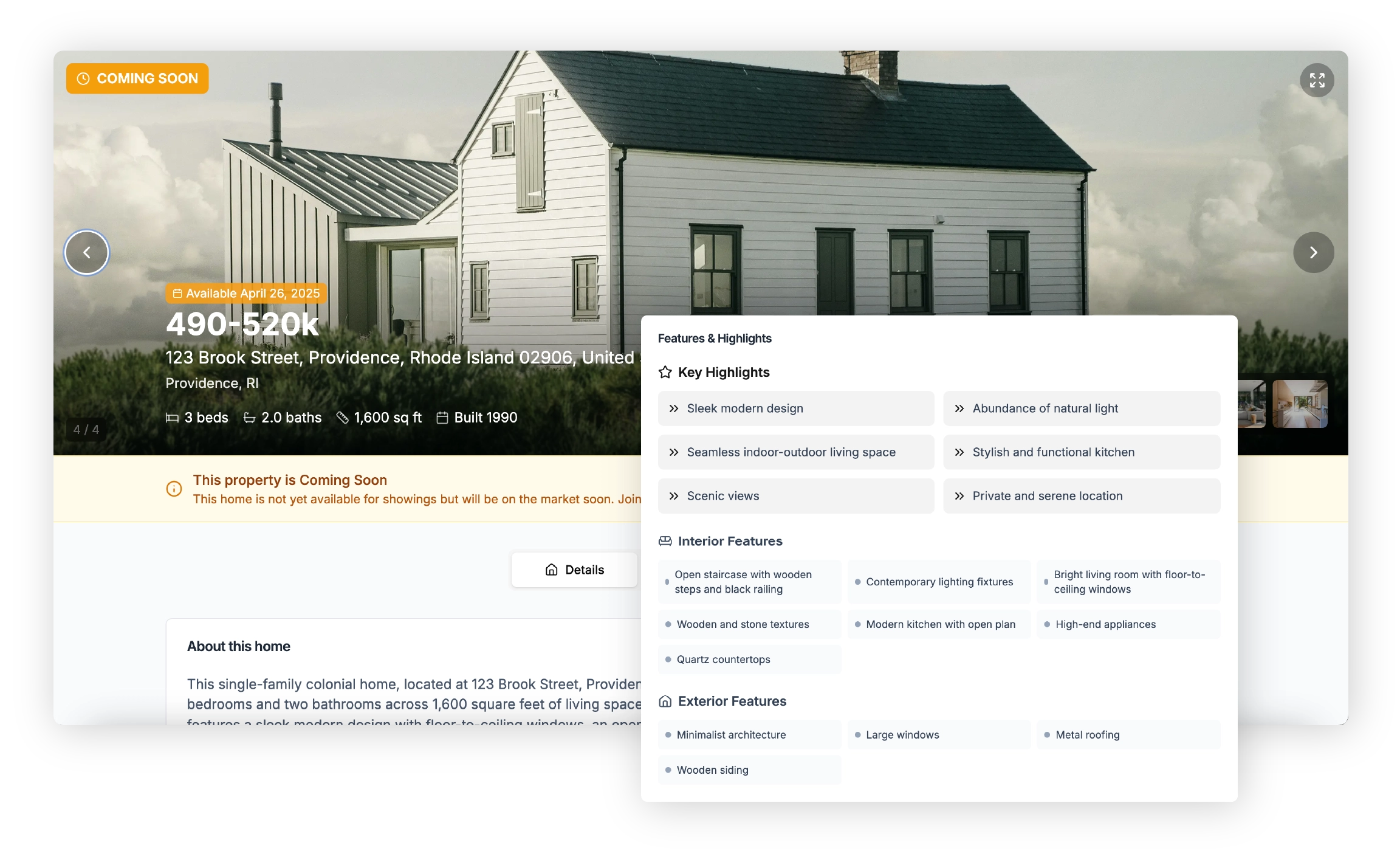 Coming soon listing dashboard showing interest metrics