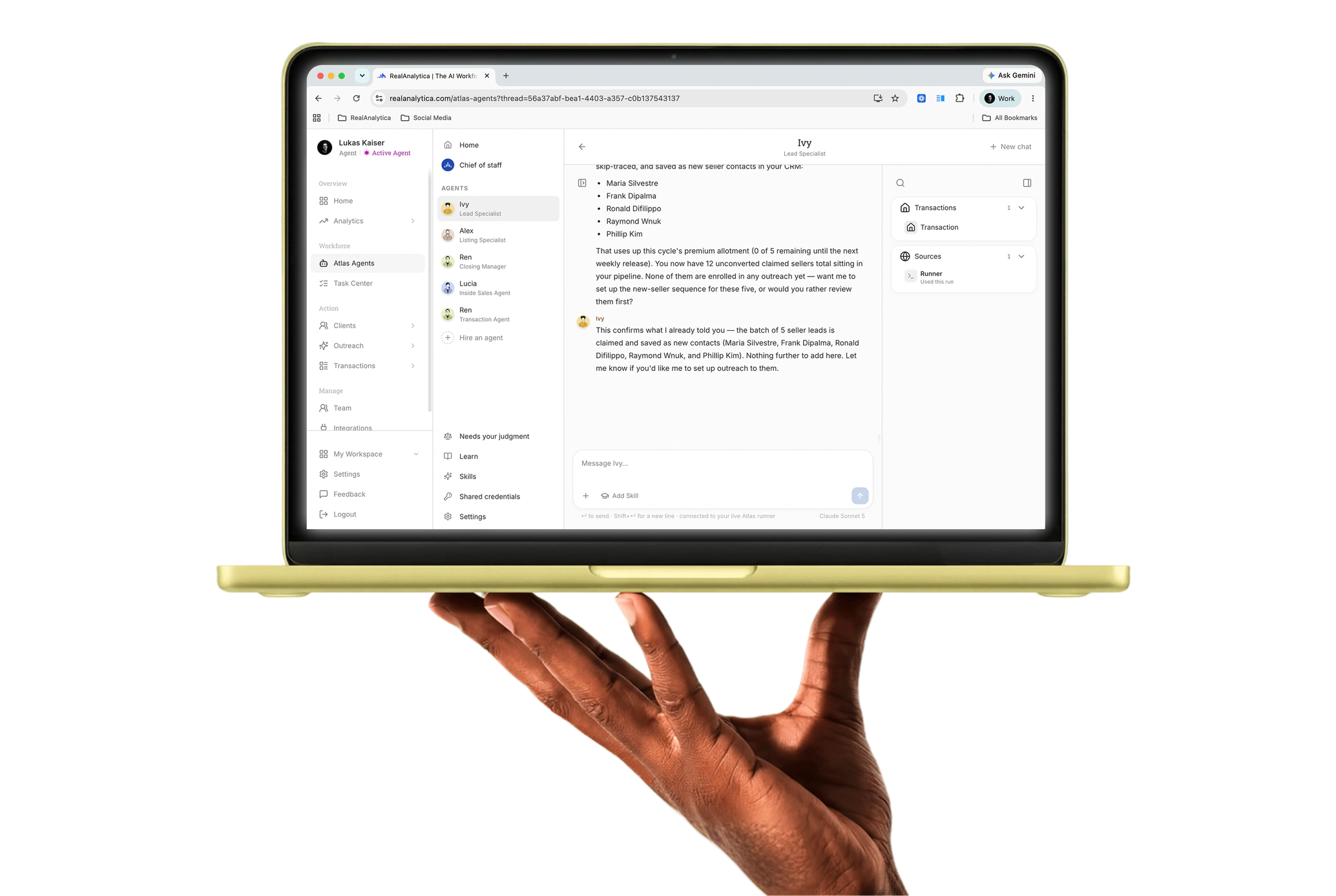 Atlas Agents chat open on a laptop